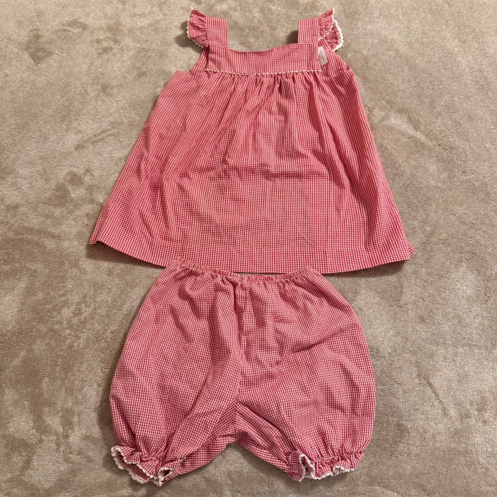 Lullaby Set Red Gingham Ruffle Top and Bloomers Set Girls 3T Made in USA